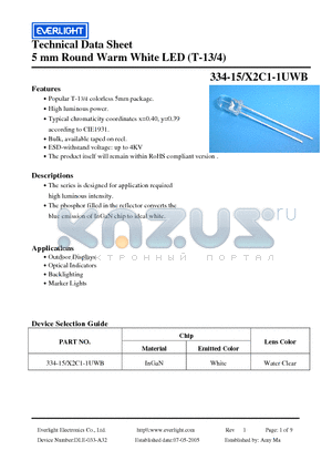 334-15/X2C1-1UWB datasheet - 5 mm Round Warm White LED (T-13/4)