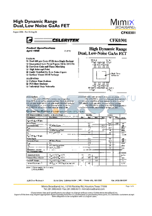 CFK0301-AK-000T datasheet - High Dynamic Range Dual, Low Noise GaAs FET