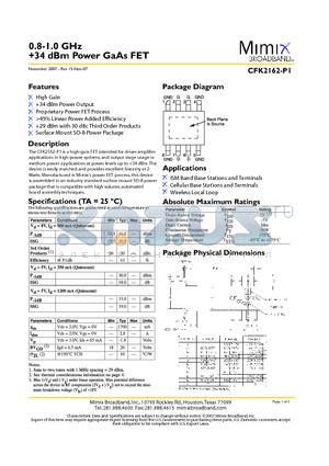 CFK2162-P1 datasheet - 0.8-1.0 GHz 34 dBm Power GaAs FET