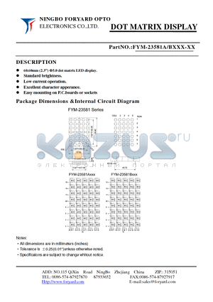 FYM-23581AXXX-0 datasheet - DOTMATRIX DISPLAY