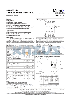 CFK2162-P1-000T datasheet - 800-900 MHz 34 dBm Power GaAs FET