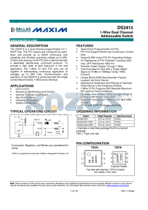 DS2413 datasheet - 1-Wire Dual Channel Addressable Switch