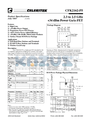 CFK2162-P5 datasheet - 2.3 to 2.5 GHz 34 dBm Power GaAs FET