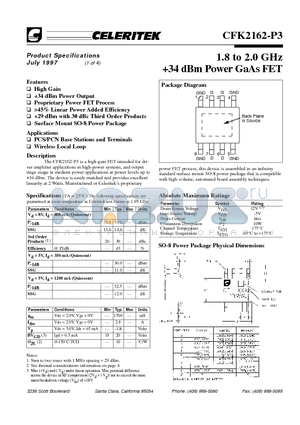 CFK2162-P3 datasheet - 1.8 to 2.0 GHz 34 dBm Power GaAs FET