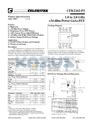 CFK2162-P3-000T datasheet - 1.8 to 2.0 GHz 34 dBm Power GaAs FET