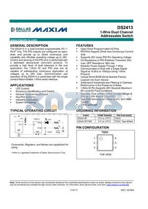 DS2413PT datasheet - 1-Wire Dual Channel Addressable Switch