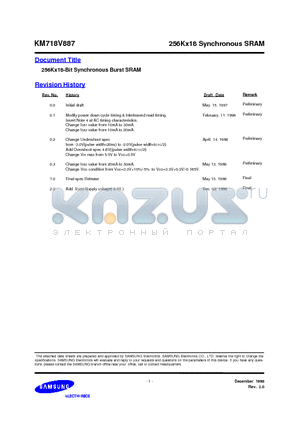 KM718V887 datasheet - 256Kx18 Synchronous SRAM