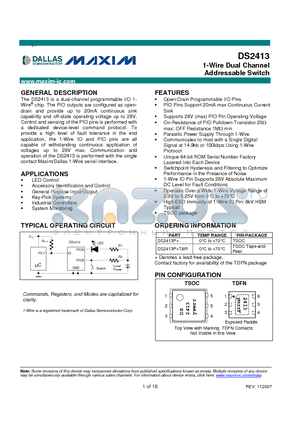 DS2413_1 datasheet - 1-Wire Dual Channel Addressable Switch