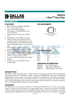 DS2415P datasheet - 1-Wire Time Chip