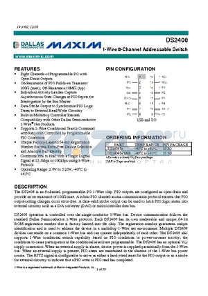 DS2408S datasheet - 1-Wire 8-Channel Addressable Switch