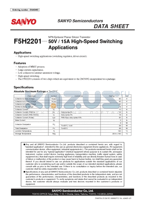 F5H2201 datasheet - NPN Epitaxial Planar Silicon Transistor 50V / 15A High-Speed Switching