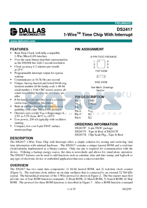 DS2417X datasheet - 1-Wire Time Chip With Interrupt