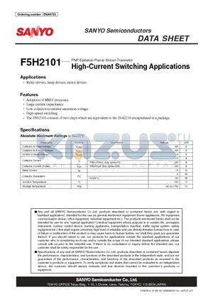 F5H2101 datasheet - PNP Epitaxial Planar Silicon Transistor High-Current Switching Applications