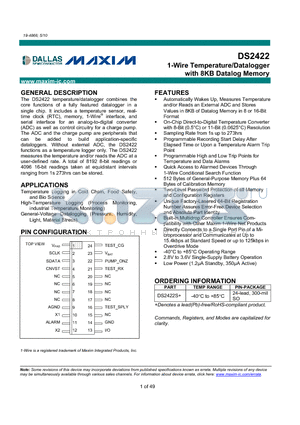 DS2422 datasheet - 1-Wire Temperature/Datalogger with 8KB Datalog Memory