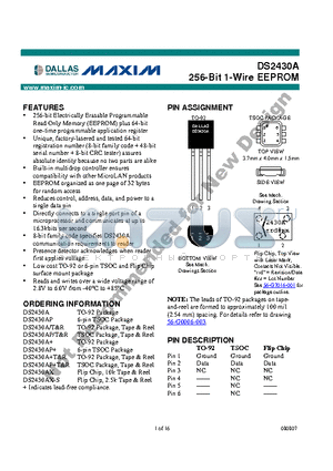 DS2430A datasheet - 256-Bit 1-Wire EEPROM