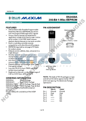 DS2430A+ datasheet - 256-Bit 1-Wire EEPROM