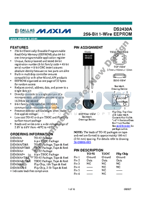 DS2430A/R datasheet - 256-Bit 1-Wire EEPROM