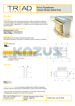 F6-16 datasheet - Power Transformer