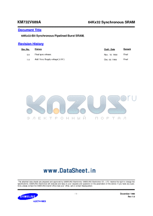 KM732V689A datasheet - 64Kx32 Synchronous SRAM