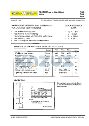 F60A datasheet - RECTIFIER, up to 6kV, 100mA, 300ns