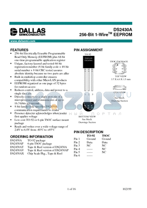 DS2430AV datasheet - 256-Bit 1-Wire EEPROM