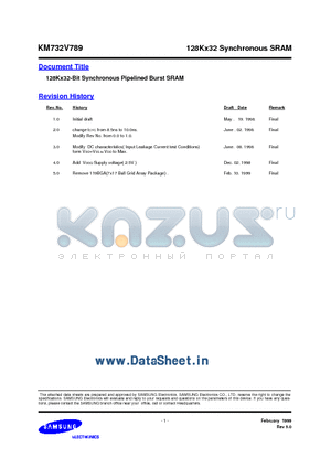 KM732V789 datasheet - 128Kx32 Synchronous SRAM