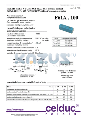 F61A datasheet - REED RELAY /  DRY CONTACT/ 4KVcoil/ contact insulation