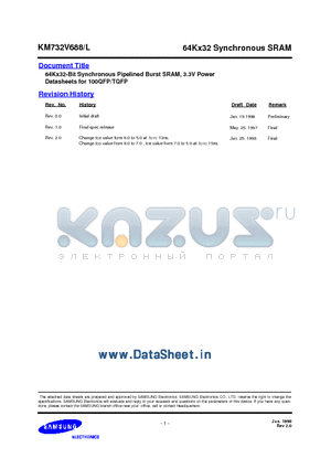 KM732V688 datasheet - 64Kx32 Synchronous SRAM
