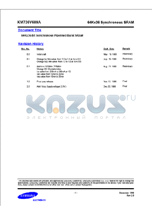 KM736V689A datasheet - 64Kx36 Synchronous SRAM