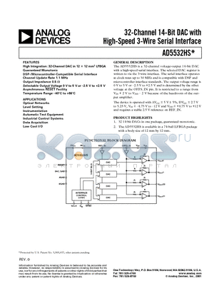 AD5532HS datasheet - 32-Channel 14-Bit DAC with High-Speed 3-Wire Serial Interface