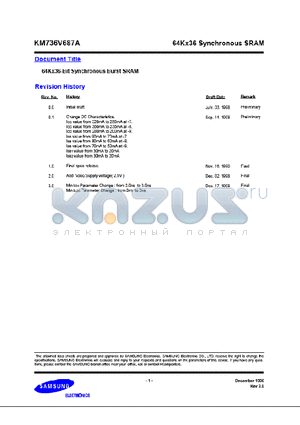KM736V687A datasheet - 64Kx36 Synchronous SRAM