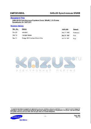 KM736V689 datasheet - 64Kx36 Synchronous SRAM