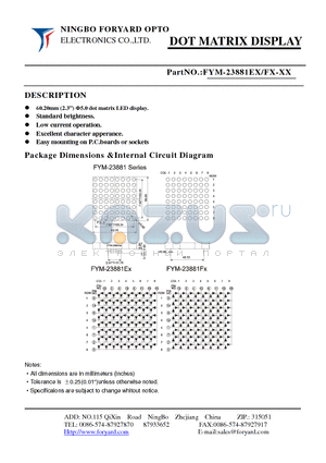 FYM-23881FX-2 datasheet - DOTMATRIX DISPLAY