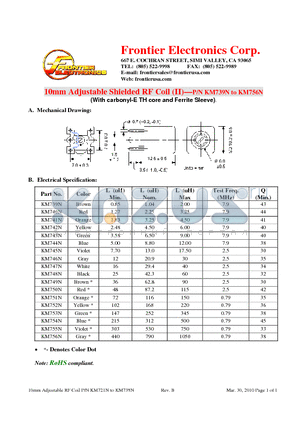 KM741N datasheet - 10mm Adjustable Shielded RF Coil (II).P/N KM739N to KM756N