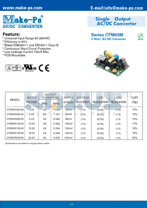 CFM05S150-M datasheet - Single Output AC/DC Converter