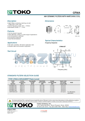 CFMA-003 datasheet - AM CERAMIC FILTERS WITH MATCHING COIL