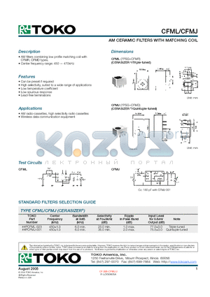 CFML datasheet - AM CERAMIC FILTERS WITH MATCHING COIL