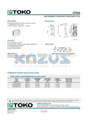 CFMQ-002A datasheet - AM CERAMIC FILTERS WITH MATCHING COIL