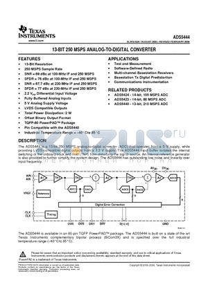 AD55444 datasheet - 13-BIT 250 MSPS ANALOG-TO-DIGITAL CONVERTER