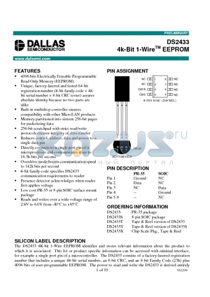 DS2433Y datasheet - 4k-Bit 1-Wire EEPROM