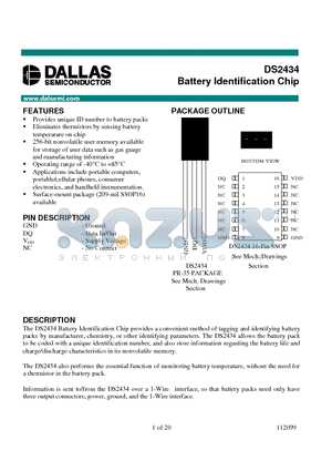 DS2434 datasheet - Battery Identification Chip