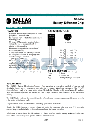 DS2436 datasheet - Battery ID/Monitor Chip