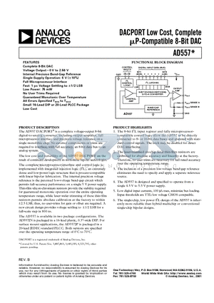 AD557JN datasheet - a DACPORT Low Cost, Complete uP-Compatible 8-Bit DAC