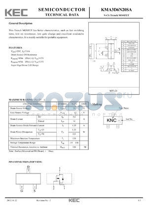 KMA3D6N20SA_12 datasheet - This Trench MOSFET has better characteristics, such as fast switching time, low on resistance, low gate charge and excellent avalanche characteristics.