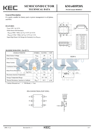 KMA4D5P20X datasheet - P-CH Trench MOSFET