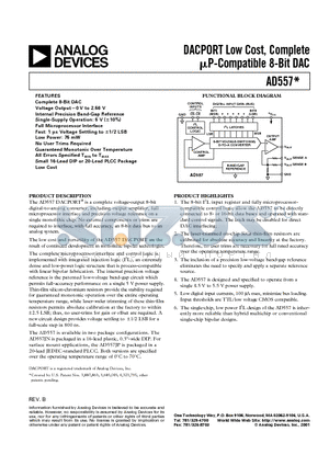 AD557JP datasheet - a DACPORT Low Cost, Complete uP-Compatible 8-Bit DAC