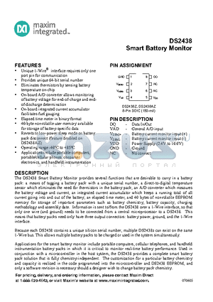 DS2438Z datasheet - Smart Battery Monitor