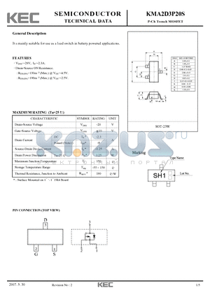 KMA2D3P20S datasheet - P-Ch Trench MOSFET