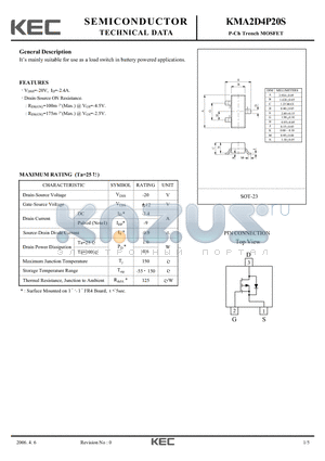 KMA2D4P20S datasheet - P-Ch Trench MOSFET