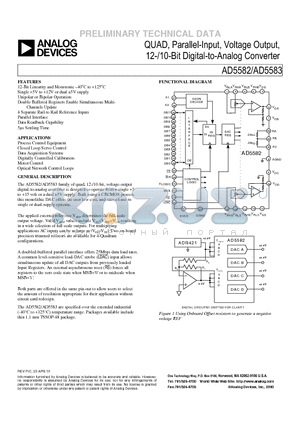 AD5582 datasheet - QUAD, Parallel-Input, Voltage Output, 12-/10-Bit Digital-to-Analog Converter